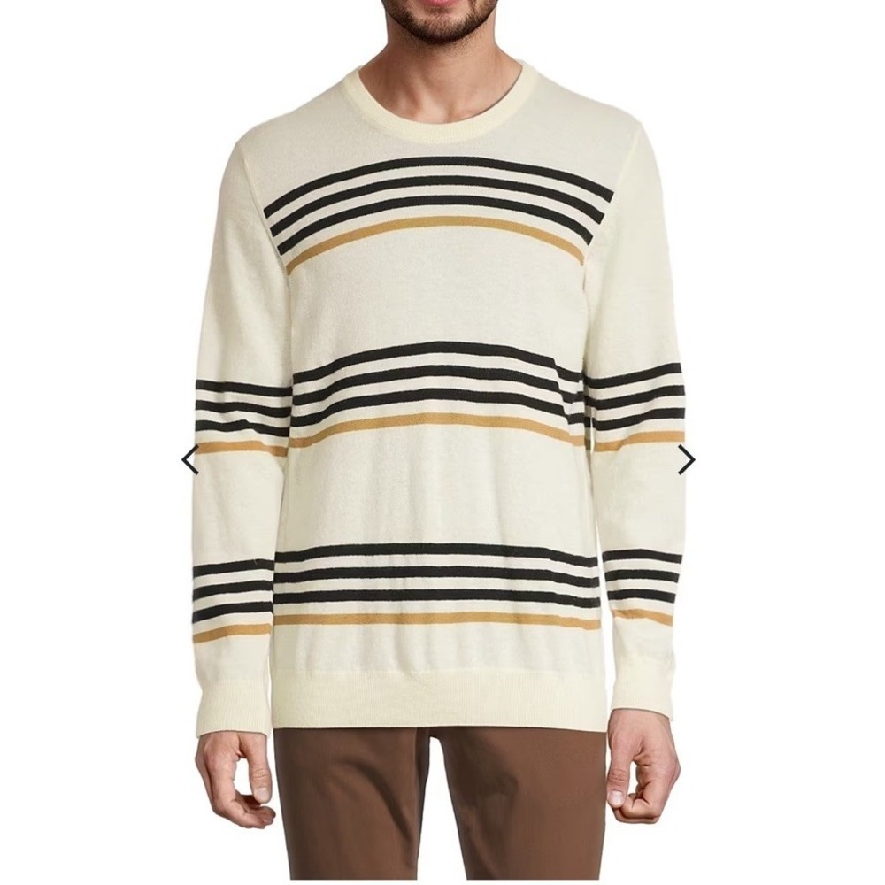 Saks Fifth Avenue Collection Striped Cashmere Sweater Egret Made In Italy Mens S